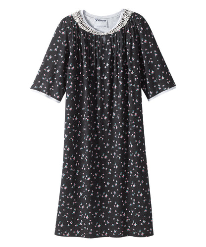 Open Back Knit Nightgown with Lace Trim