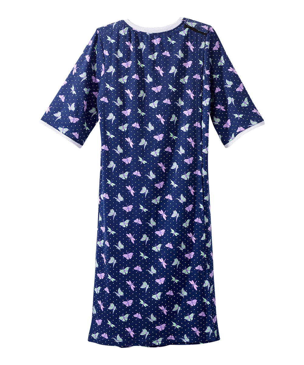 Open Back Knit Nightgown with Lace Trim