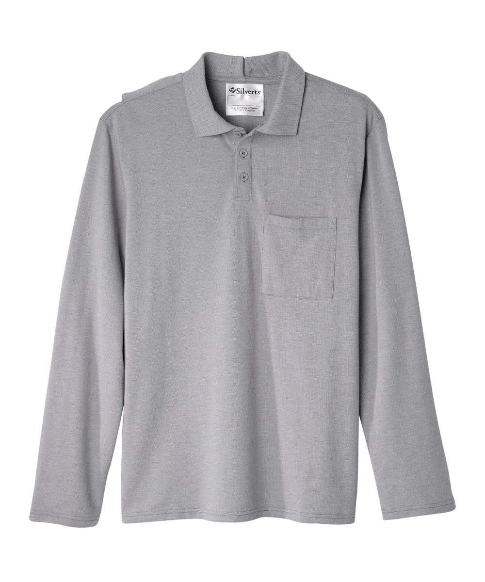 Men's Adaptive Open Back Polo Shirt with Long Sleeves