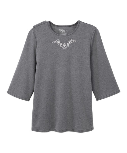 Women's Open Back 3/4 Length Sleeve Top with Embroidery