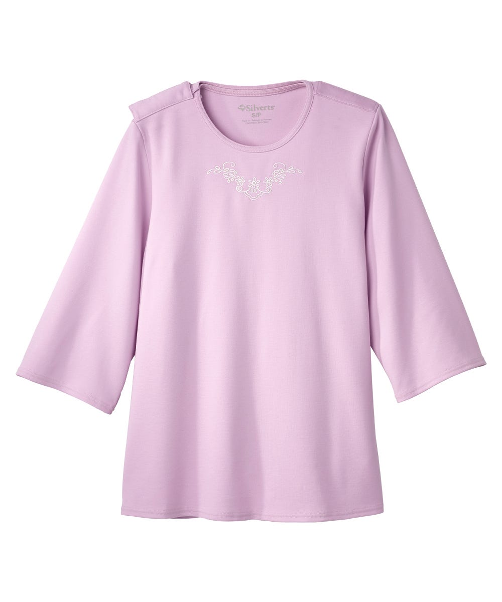 Women's Open Back 3/4 Length Sleeve Top with Embroidery