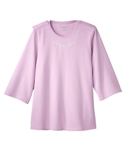 Women's Open Back 3/4 Length Sleeve Top with Embroidery