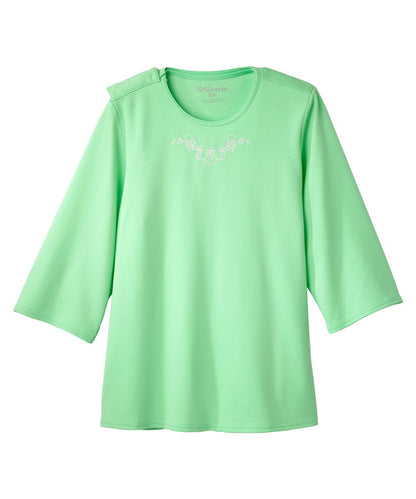Women's Open Back 3/4 Length Sleeve Top with Embroidery