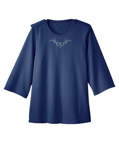 Women's Open Back 3/4 Length Sleeve Top with Embroidery