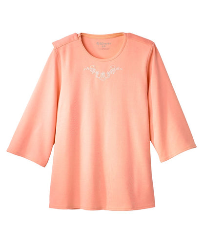 Women's Open Back 3/4 Length Sleeve Top with Embroidery