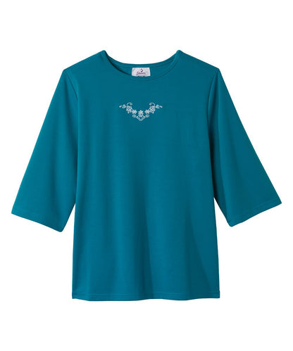 Women's Open Back 3/4 Length Sleeve Top with Embroidery