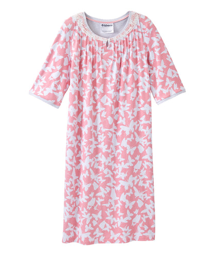 Open Back Knit Nightgown with Lace Trim