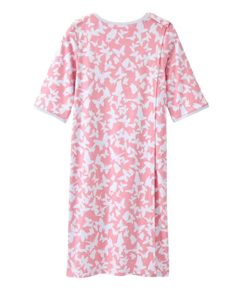 Open Back Knit Nightgown with Lace Trim