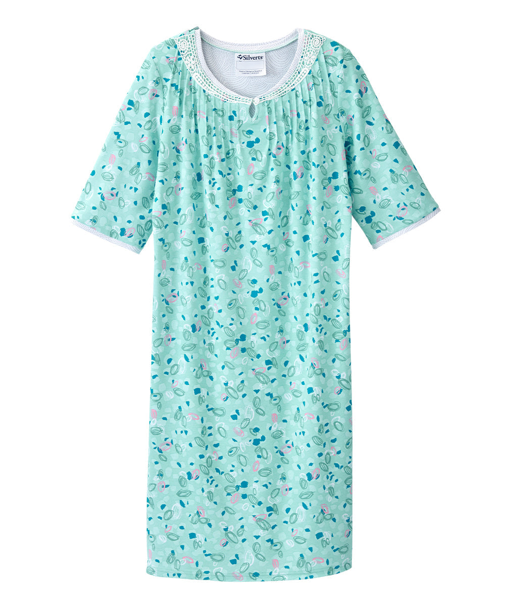 Open Back Knit Nightgown with Lace Trim