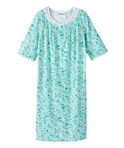 Open Back Knit Nightgown with Lace Trim